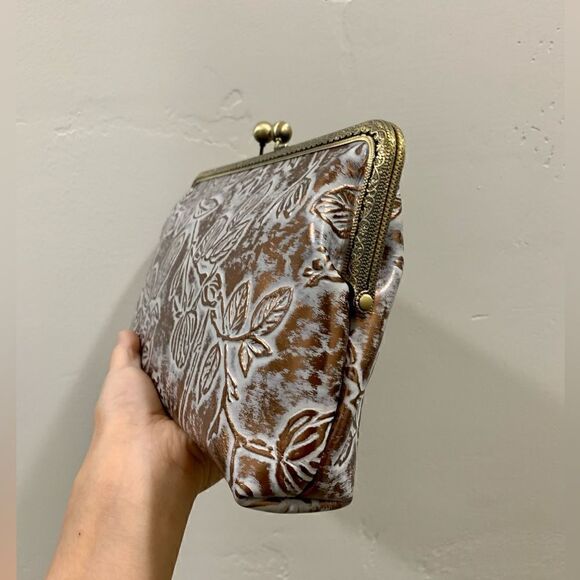 Handmade Genuine Cowhide Floral Embossed Kisslock Clutch/Shoulder Bag/Crossbody - Picture 14 of 16